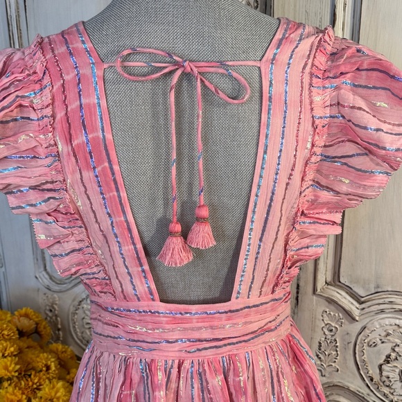 Saylor Stefania Elegant Pink and Metallic Ruffled Tiered Maxi Dress - Picture 9 of 14